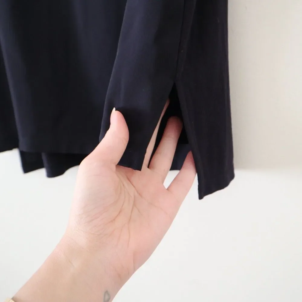 Theory Size S Roliet Modern Silk Satin & Jersey Mixed Tank Top Navy Blue Black